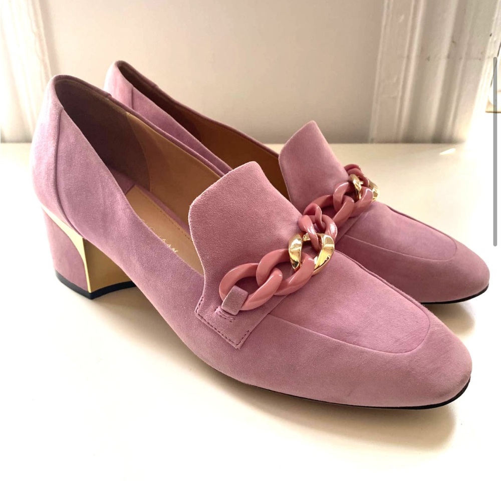 Cole Haan Collection Chain Pink Suede Heel Loafers sz 9 - Picture 6 of 15